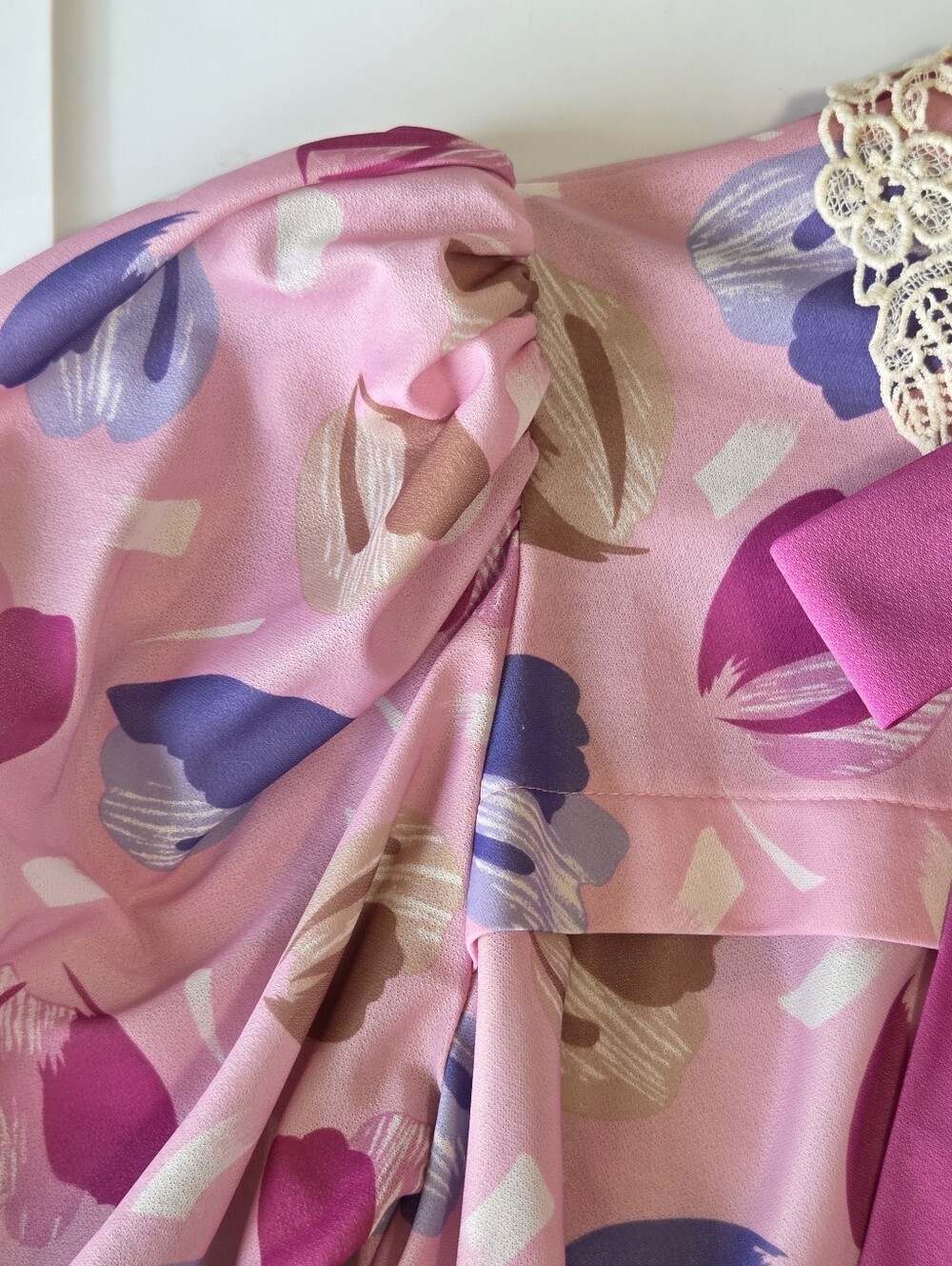 Vintage 70/80s Sears Pink Pastel Floral Dress Belt Sz M Coquette Bow Pastel - Picture 10 of 13